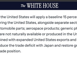 美日贸易协议正式实施，美国将对几乎所有日本出口产品征收15%的基准关税